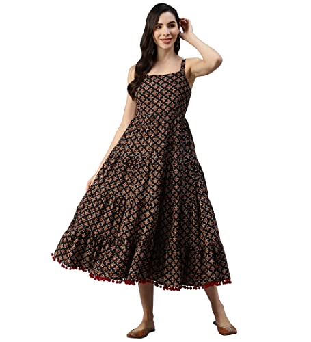 Image of Divena Rayon Cream A-Line Floral Printed Midi Dress