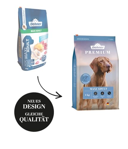 Dehner Premium Hundefutter Maxi Adult, Trockenfutter getreidefrei, für ausgewachsene Hunde großer Rassen, Fisch / Lamm / Kartoffel, 4 kg