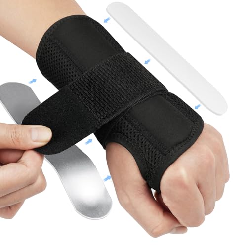 HOTUT Polsspalk-brace, Adjustable Wrist Support Brace Left, Carpale Tunnel Polsbrace met Afneembare Metalen Spalkstabilisator, Metalen polsspalk voor hand, voor Artritis, Tendinitis, Sport, M
