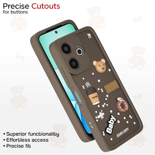 Image of Pikkme Bumper Case for Redmi 13 5G / 13 5G Prime Edition Poco M6 Plus 5G | Cute Fun Cartoon 3D Bear Silicone Full Body Protection Back Cover (Brown)