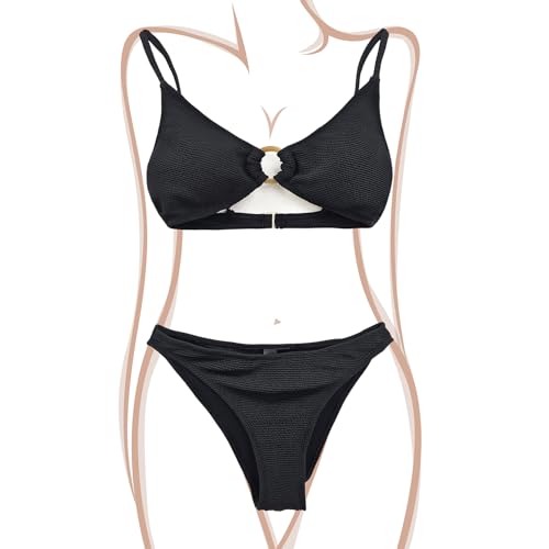 Women's Sexy Bikini Set, Jade Ring Two-Piece Swimsuit with Removable Chest Pads & Textured Fabric, S-XL2