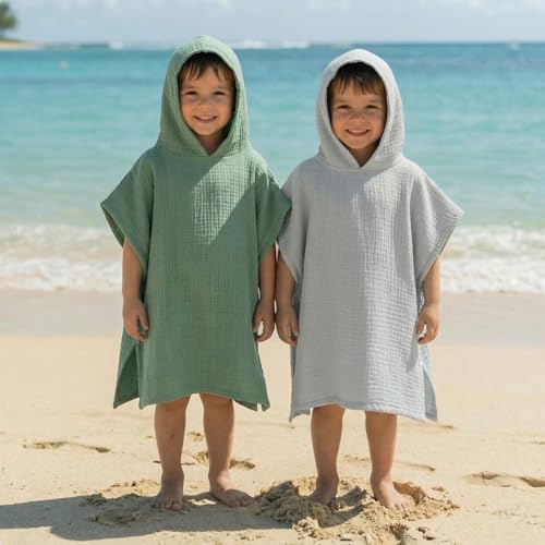 Yearntown 2 Pack Hooded Towel Poncho Kids Beach Blankets, Medium（3-6 yrs）