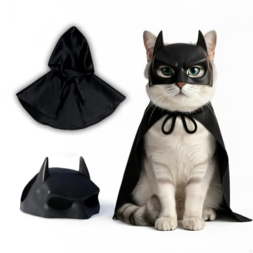 CRYO BOX Black Bat Cat Mask and Cloak, Funny Bat Mask Cloak, Halloween, Clothes and Accessories for Cats
