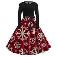 Weihnachtskleid Damen Mit Schneeflocken-Print – A-Linie, V-Ausschnitt & Hohe Taille Für Festliche Partys