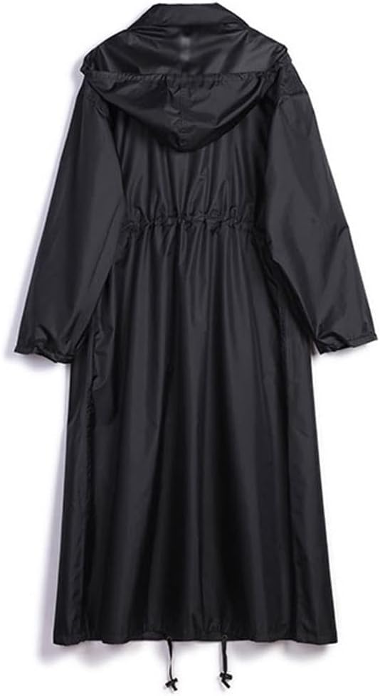 Raincoat Waterproof Black Long Women Raincoat Hooded Men Rain Jacket Coat with Handbag(L Code)