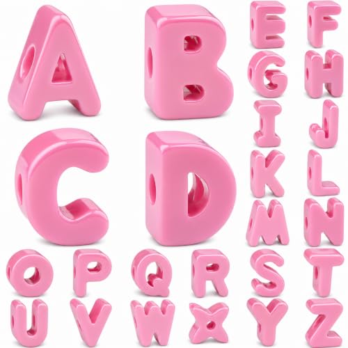 26 Pcs Cute Large Pink Letter Beads 20mm Jumbo Square Acrylic Letter Beads Big Letter Beads for Bracelets Necklaces Bagcharms Shoelaces Keychains Lanyards Letter Charms for Craft