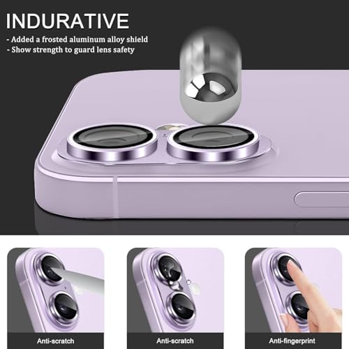 Image of Choiche Camera Lens Protector for iPhone 17 6.3-Inch, Full Coverage 9H Tempered Glass Ring Cover, Matte Metal Plate, Case Friendly, 1-Pack (Purple)