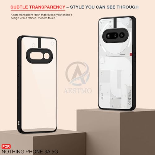 Image of AESTMO Nothing Phone 3A 5G Back Cover | 360 Protection | Crystal Clear Hard Back Transparent | Bumper Case for Nothing Phone 3A 5G (PC+TPU, Black Bumper)