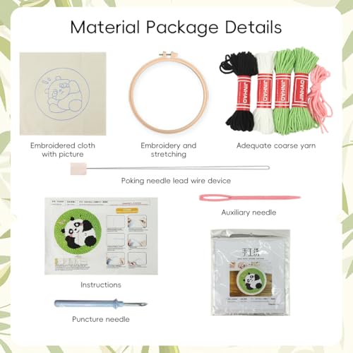 HASTHIP® DIY Panda Punch Needle Embroidery Kit, 20x20CM Tufting Art Craft Set for Beginners, Complete Hoop Needlework Kit for Kids & Adults, Cute Animal DIY Gift