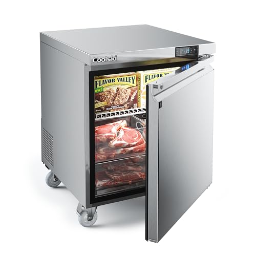 Image of Coolski Commercial Freezer, 27 inchW Single Door Under Counter Freezer with 7.5 Cu.ft., -13℉to -5℉ Stainless Steel Fan Cooling Worktop Freezer for Restaurant, Bar, Kitchen, Food Truck