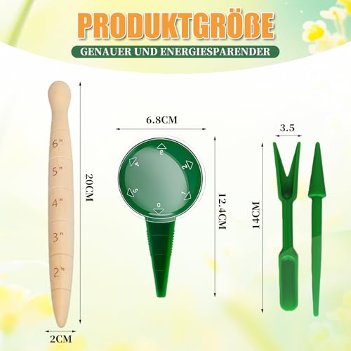 XSJIJKAG 4er Pikierstab Holz Pikierset für Garten Zubehör und Gewächshaus Zubehör, Garten Gadgets zur Aussaat, Pflanzholz mit Skala, Saatgut-Dosierer und Umpflanz-Werkzeug
