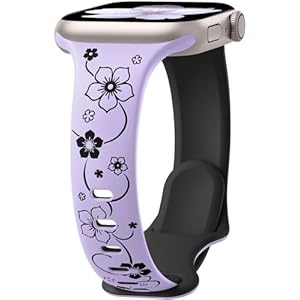 Lerobo Slim Thin Two-Tone Compatible with Apple Watch Band 40mm 38mm 41mm 42mm 44mm 45mm 46mm 49mm for Women- Soft Cute Flower/Heart Engraved Sport Band for iWatch Series 11 10 9 8 7 6 5 4 3