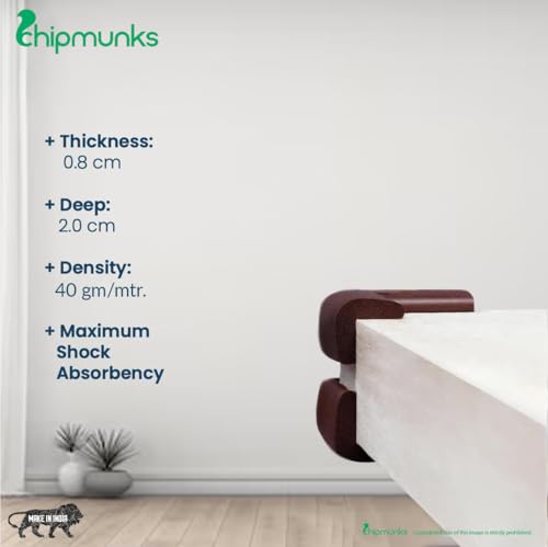 Image of Chipmunks Baby Proofing Corner Guard for Kids Safety, Minimal Wrinkle, Zero Damage to Furniture Upon Installation, Made in India (40g /mt Dense, 4 pcs, L- Shape, Brown)