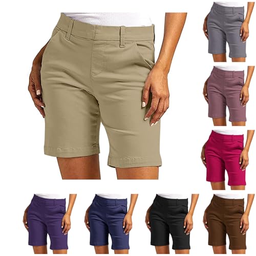 YEBIRAL Cargohose Damen Kurz mit Taschen Kurze High Waist Shorts Casual Freizeit Bermuda Shorts Weite Booty Hose Baggy Einfarbig Freizeithose Elegant Breites Bein Sommerhose Stoffhose für Sommer