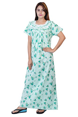 Image of Women's Cotton Block Print Knee Length Nighty