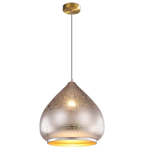 Image of Moroccan Silver Hanging Light Rustic Metal Pendant Light