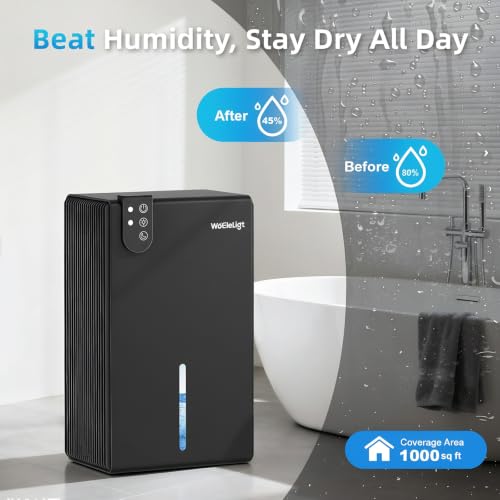 Image of 98 OZ Small Dehumidifier for Home 1000 Sq Ft, Quiet Dehumidifier with Drain Hose, Auto Shut-Off, Sleep Mode, 7-Color Light for Basement, Bedroom, Bathroom, Closet, RV (Black)