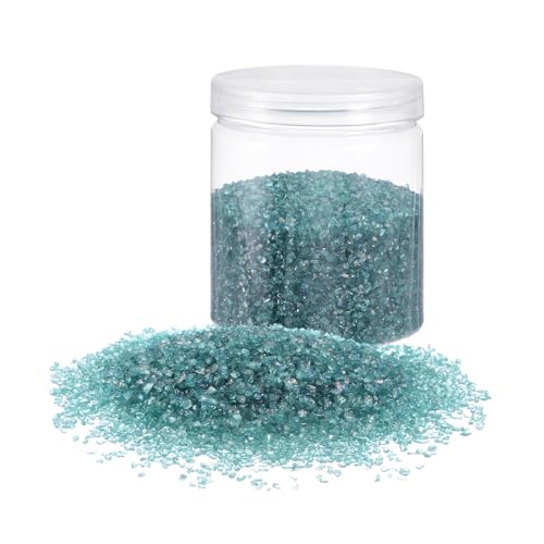 HARFINGTON 370g Crushed Glass Chips 1-3mm Shiny Electroplating Irregular Broken Sprinkles Chunky Glass for Crafts DIY Resin Art Decoration Vase Filler, Turquoise