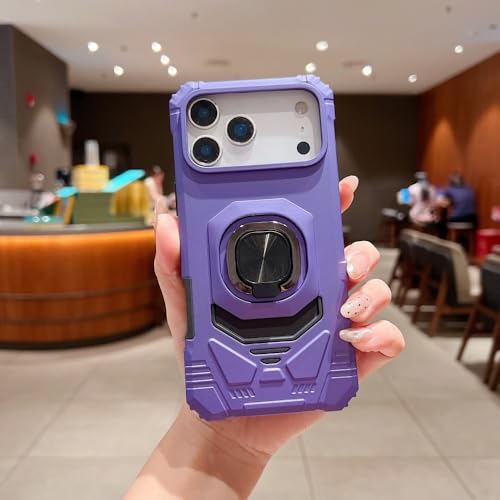Coque iPhone 14 violette avec anneau de support en silicone rigide antichoc