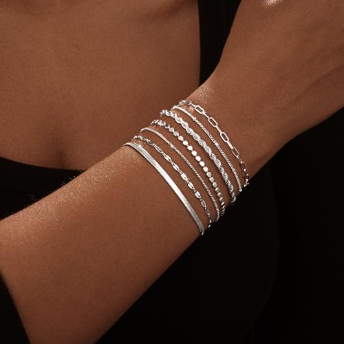 Kyerlyn Silver Bracelets for Women Trendy Waterproof Silver Dainty Bracelet Stack Adjustable Layered Bracelet Set Minimalist Fashion Jewelry4