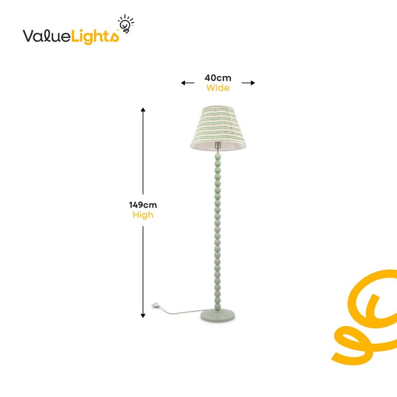 ValueLights Bobbins Pastel Blue Floor Lamp With Floral Pleated Shade - View #11