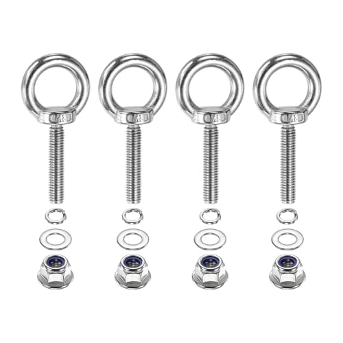 Image of PATIKIL M8 x 40mm Shoulder Eye Bolt, 4 Pcs 304 Stainless Steel Lifting Ring Threaded Eye Bolt with Flange Lock Nuts Spring and Flat Washers for Hanging Tie Down Straps Outdoor Indoor