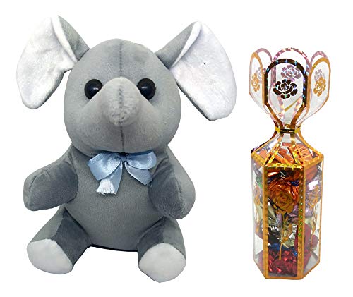 Rich'U Chocolates - Chocolate Gift Combo - Soft Elephant Plush Toy(1 pc) with a Floral Shape Chocolate Box (12 pcs) - Best for Birthday Gift Kids Girls Boys Rakhi