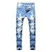 Produktbild FRAUIT Männer Herren Distressed Jeanshose Ripped Ausgefranste Slim Fit Jeans Skinny Stretch Hose Slim Männer Jeanshosen Denim Pants Super Qualität Verschleißfest Keine Verformung (32, Hellblau1)