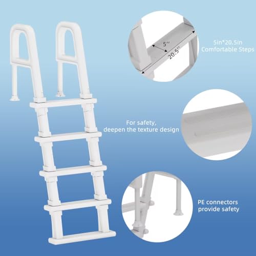 UPHYB Pool Ladder, 5-Step Pool Stairs with Double Handrails and Non-Slip Steps for 47“-54” Above Ground and In-Ground Pools, White