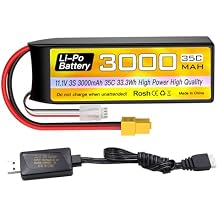 sea jump 3S Lipo Battery 11.1V 3000mAh 35C with XT60 Plug and USB Charging Cable Suitable for RC Car, Truck, Remote Control Boat, RC Brushless Quadcopter, FPV Drone Battery