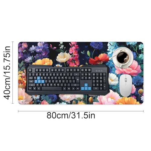 Image of Exquisite Flowers Plants Extended Gaming Mouse Pad, with Stitched Edges Large Mouse Pad Desk Protector, Rubber Base Mousepad Keyboard Mouses Mat for Work Game Office Home- 32 inch X 16 inch Inch