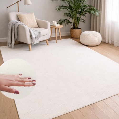 carpet city Tapis lavable à poils courts uni - 80x140 cm en blanc - Texture douce et Soft-Touch - Antidérapant et facile d'entretien - Tapis pour salon,...