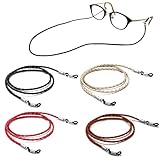 4 Pack Eyeglasses Holder Strap Cord, Aphlos Tomorotec Eyeglass Retainer, PREMIUM LEATHER Eyeglasses String Holder Chain Necklace, Glasses Cord Lanyard (4 Colors)