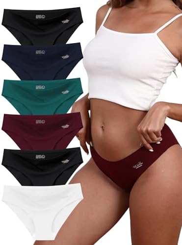 Seamless Underwear for Women, No Show Stretch Bikini Panties, Silk Crotch, Invisible Hipster, 6-Pack