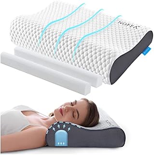 NOFFA Firmness&Height Adjustable Memory Foam Pillow, 3 Hardness Replacement Cores, Ergonomic Bed Pillow for Back, Side, Stomach Sleepers, Orthopedic Contour Neck Support Pillow, Breathable Pillowcase