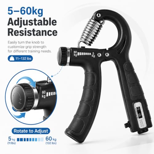Fortalecedor de mano ajustable 5-60kg con contador, agarre antideslizante ergonómico y resorte de acero resistente miniatura 2