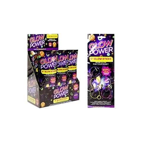 Glow Power Glow Sticks x 30 Pack 8 Inch 20cm with Connectors 5 Colours Cover