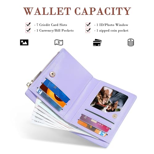 Image of CONISY Cute Wallets for Women, Leather Bifold Small Wallet with Zipper Coin Purse, RFID Blocking Wallet for Girls and Ladies, Unicorn Purple, 4.52 x 3.54 x 0.59 inches, Moden
