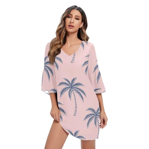 Robe d'été en mousseline de soie à col en V motif palmier pour femme