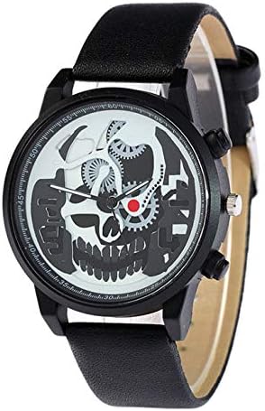 Unisex Quartz Analog Hollow Skull Style Dial PU Band Wrist Watch (Assorted Colors) ( Color : Black )