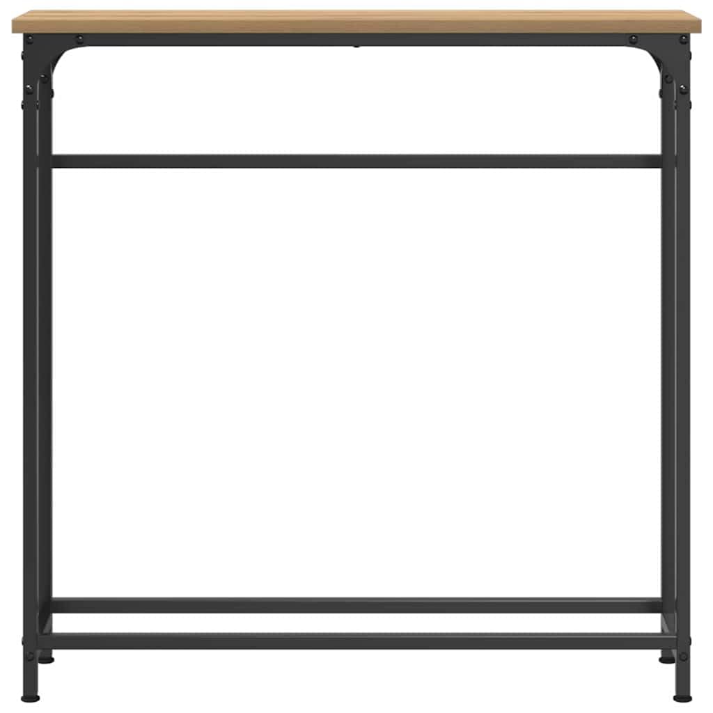 Stolik konsolowy z dębu Artisan, 75 x 19,5 x 75 cm, wąski stolik pomocniczy z czarną ramą stalową, trwały materiał drewnopochodny do salonu, przedpokoju lub sypialni
