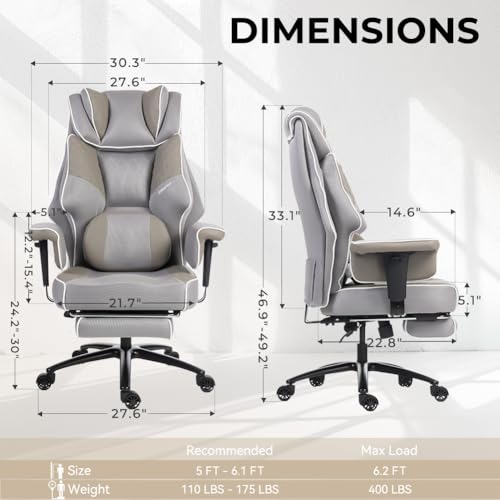 Image of Dowinx Big and Tall Office Chair 400 Lbs with Rotating Massage Lumbar Support, Wide Thick Seat Cushion and Adjustable Armrest,Computer Gaming Chairs with Footrest,Mesh-Grey