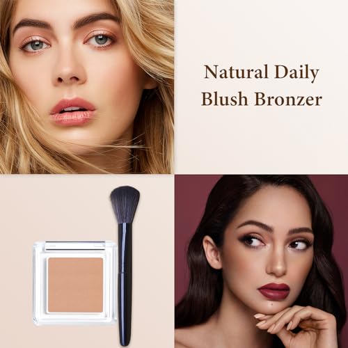Blushers for Cheeks Make up Blusher, Matte Bronzer Powder Blushes Korean Makeup Blush, Natural Look Long-Lasting Blush, Light Brown Makeup Palette with Brush - Image 4