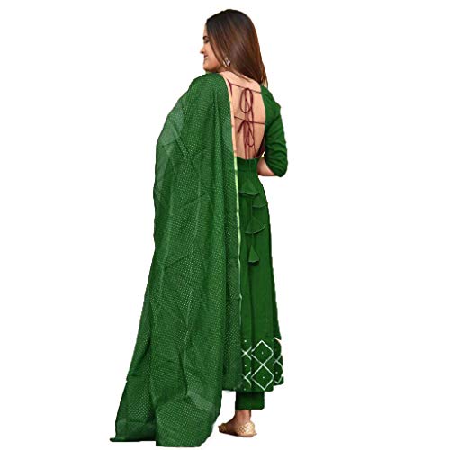 Image of GoSriKi Women's Rayon Anarkali Soild Kurta with Dupatta Set(KUMT-New-Dress-Green)