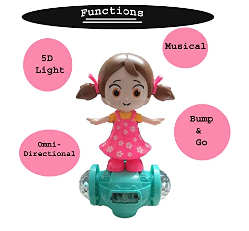 Image of VGRASSP 360 Degree Rotating Skate Musical Dancing Girl Toy with Flashing Lights & Bump and Go Action Doll for Toddlers and Girls