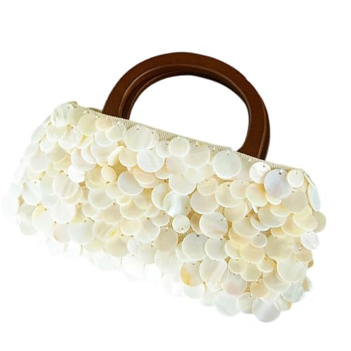 Sac à main coquillage avec poignée en bois noble pour soirée chic