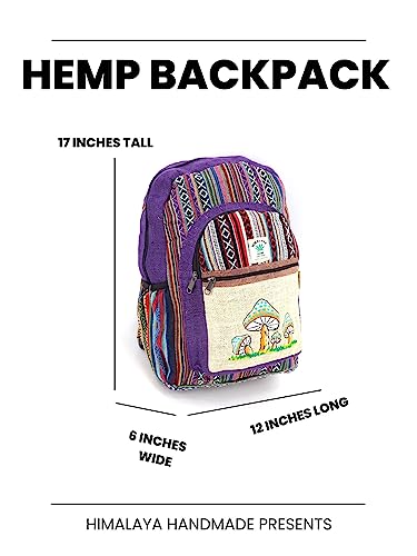 Unique Mushroom Embroidered Tie Dye Himalaya Hemp Large Hippie Backpack Festival Backpack FAIR TRADE Handmade with Love. (PURPLE)3