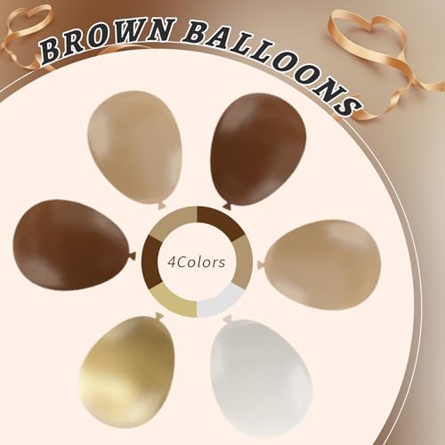 Image of 160Pcs 12 Inch Brown Light Brown Tan Sand White Metallic Gold Latex Balloons for Boho Neutral Baby Shower Birthday Party Decorations