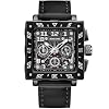 senstone Square Watch for Men with Leather Strap Multifunction Chronograph Dial Analog Quartz Wristwatch Business Dress Watch with Luminous Waterproof Calendar