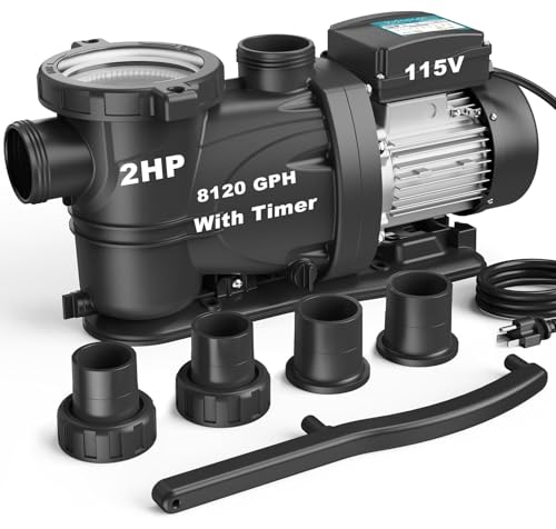 Image of 2HP In /Above Ground Pool Pump with Timer 8120GPH 115V High Flow, Powerful Self Primming Swimming Pool Pumps with Filter